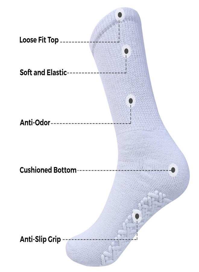 Diamond Star Anti Skid Socks Non Slip Non Binding With Grips Hospital Diabetic Crew Socks For Men Women (12 Pack White, Big & Tall Men 13-15 Shoe Size 9-14) - Image 3